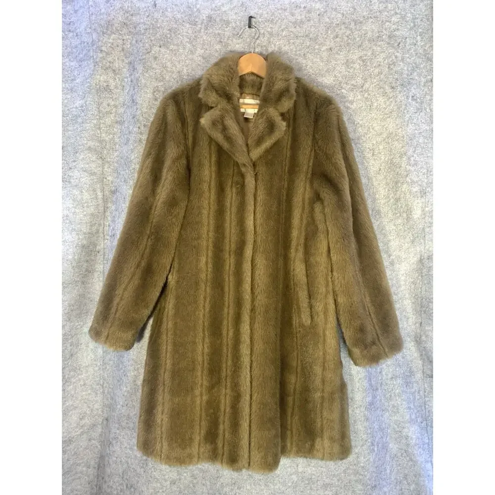 Vintage Worthington Brown Faux Fur Coat Size L Hits Just below Knee Fully Lined